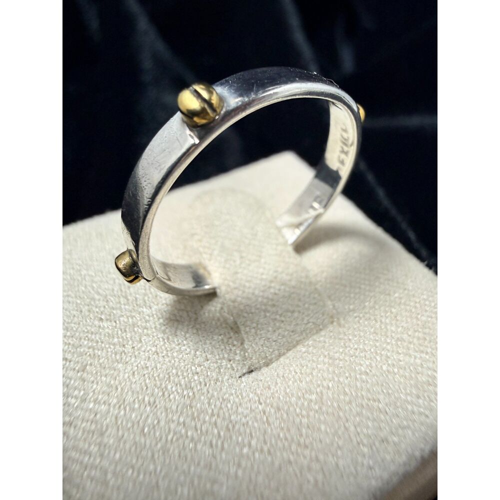 Vintage Taxco Mexican Sterling Silver Two Tone Studded Band Ring size 8